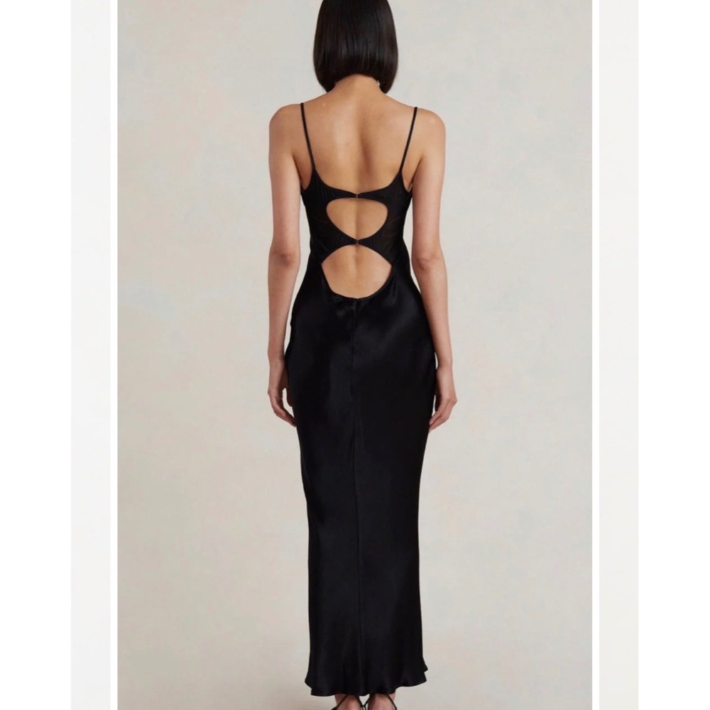 Bec + Bridge Malyka Black Cowl Neck Open Back Mesh Detail Maxi Dress S22-11252